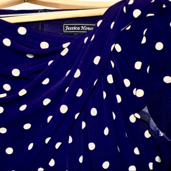 Gorgeous purple silky polka dot midi dress, 14 - Picture 2 of 7